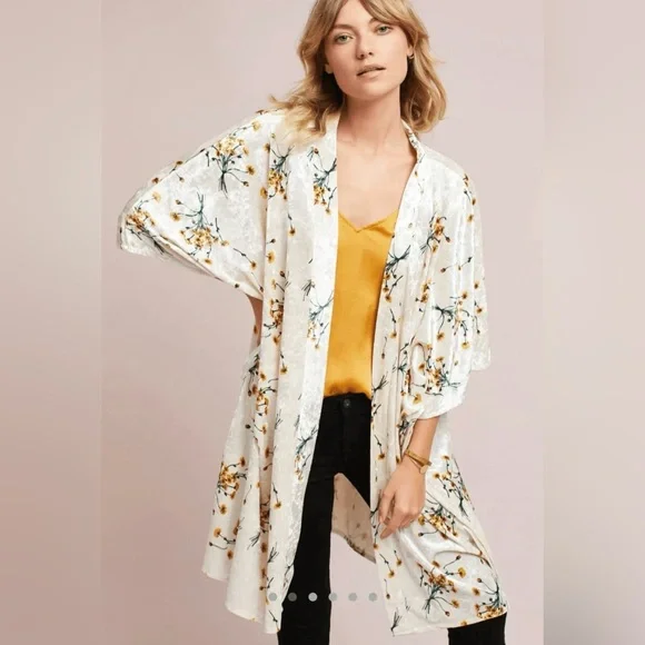 Anthropologie White Floral Kimono Top - Picture 1 of 4